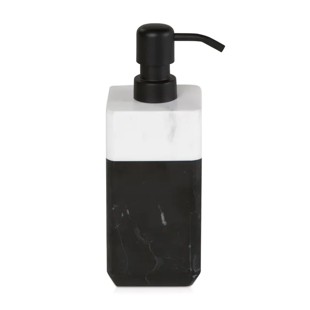 m-ve-black-white-seifenspender-aus-marmor-metall-black-snow-7-x-7-x-19-7-cm image 1
