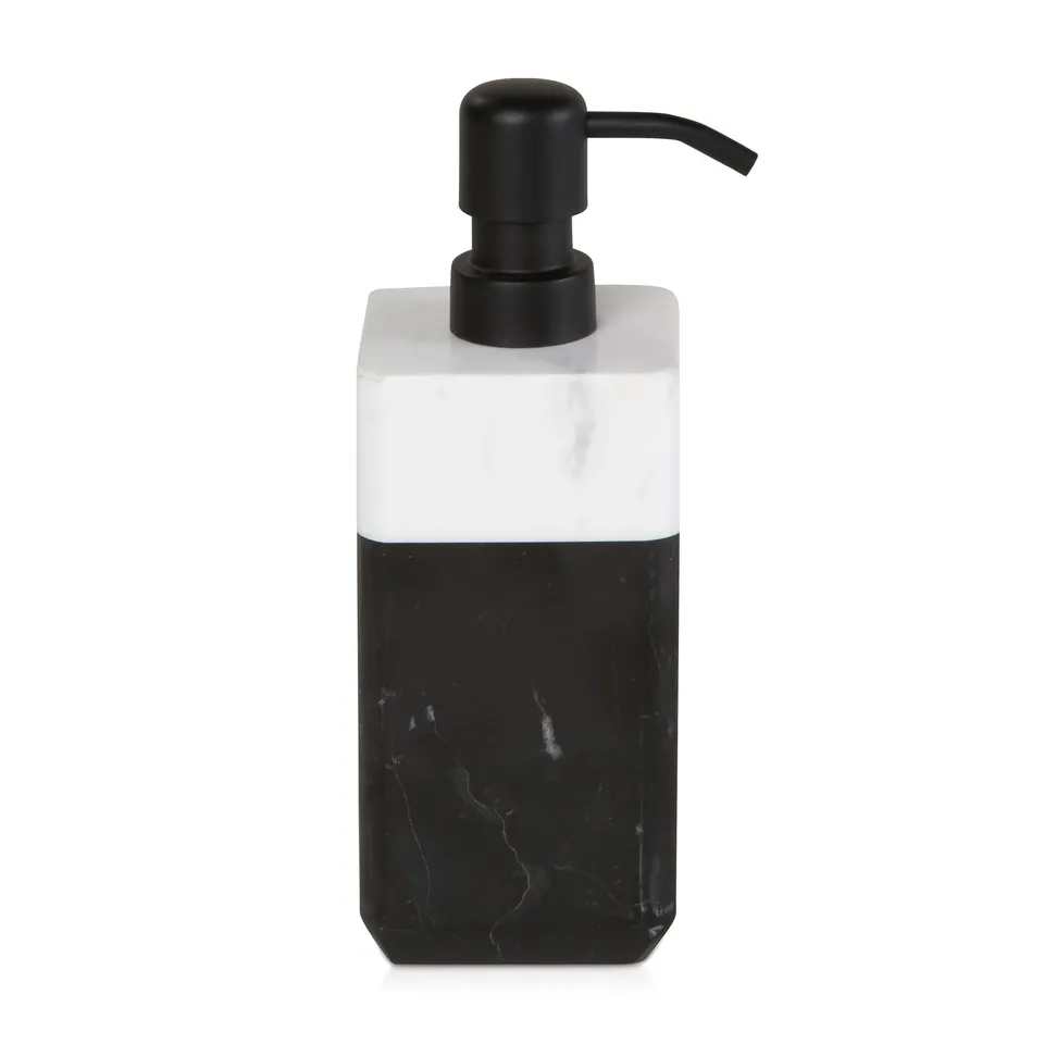 m-ve-black-white-seifenspender-aus-marmor-metall-black-snow-7-x-7-x-19-7-cm image 1