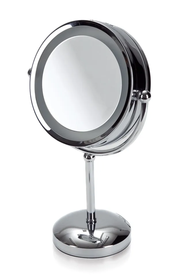 m-ve-40775-standspiegel-beleuchtet-22-cm-durchmesser-edelstahl-lupenfunktion-e14 image 1