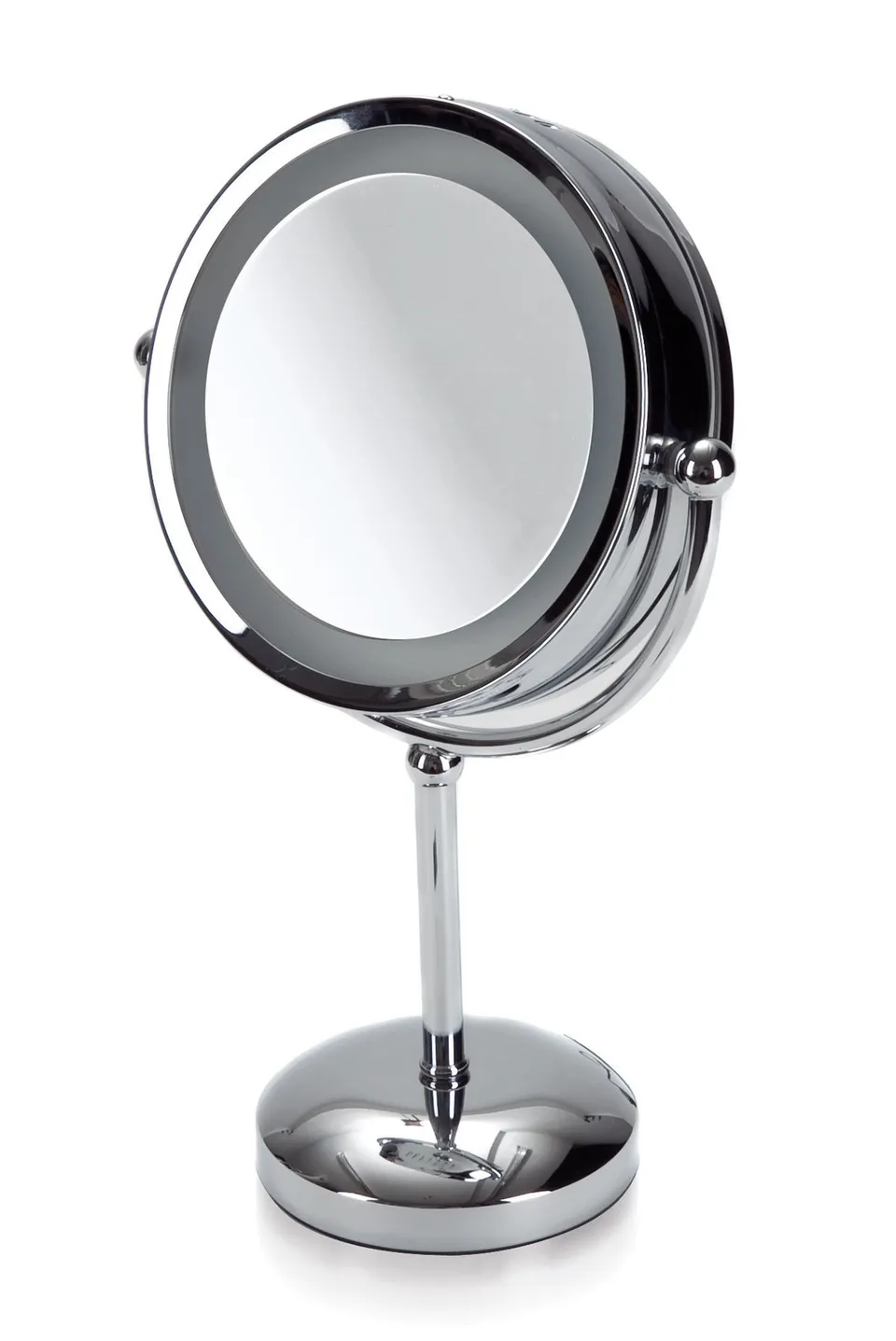m-ve-40775-standspiegel-beleuchtet-22-cm-durchmesser-edelstahl-lupenfunktion-e14 image 1