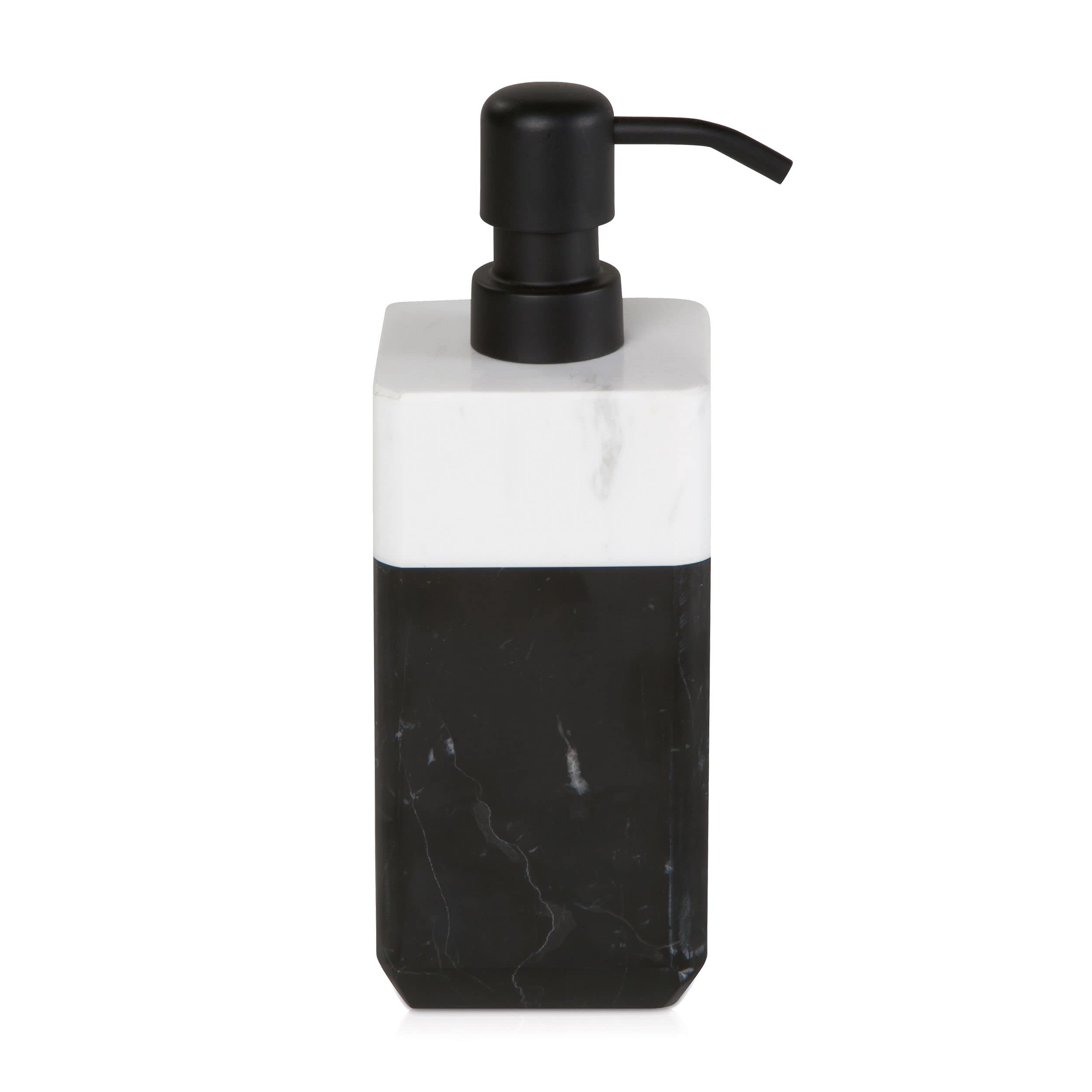 m-ve-black-white-seifenspender-aus-marmor-metall-black-snow-7-x-7-x-19-7-cm image 1