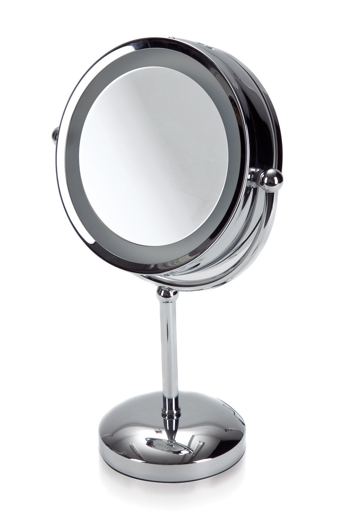 m-ve-40775-standspiegel-beleuchtet-22-cm-durchmesser-edelstahl-lupenfunktion-e14 image 1
