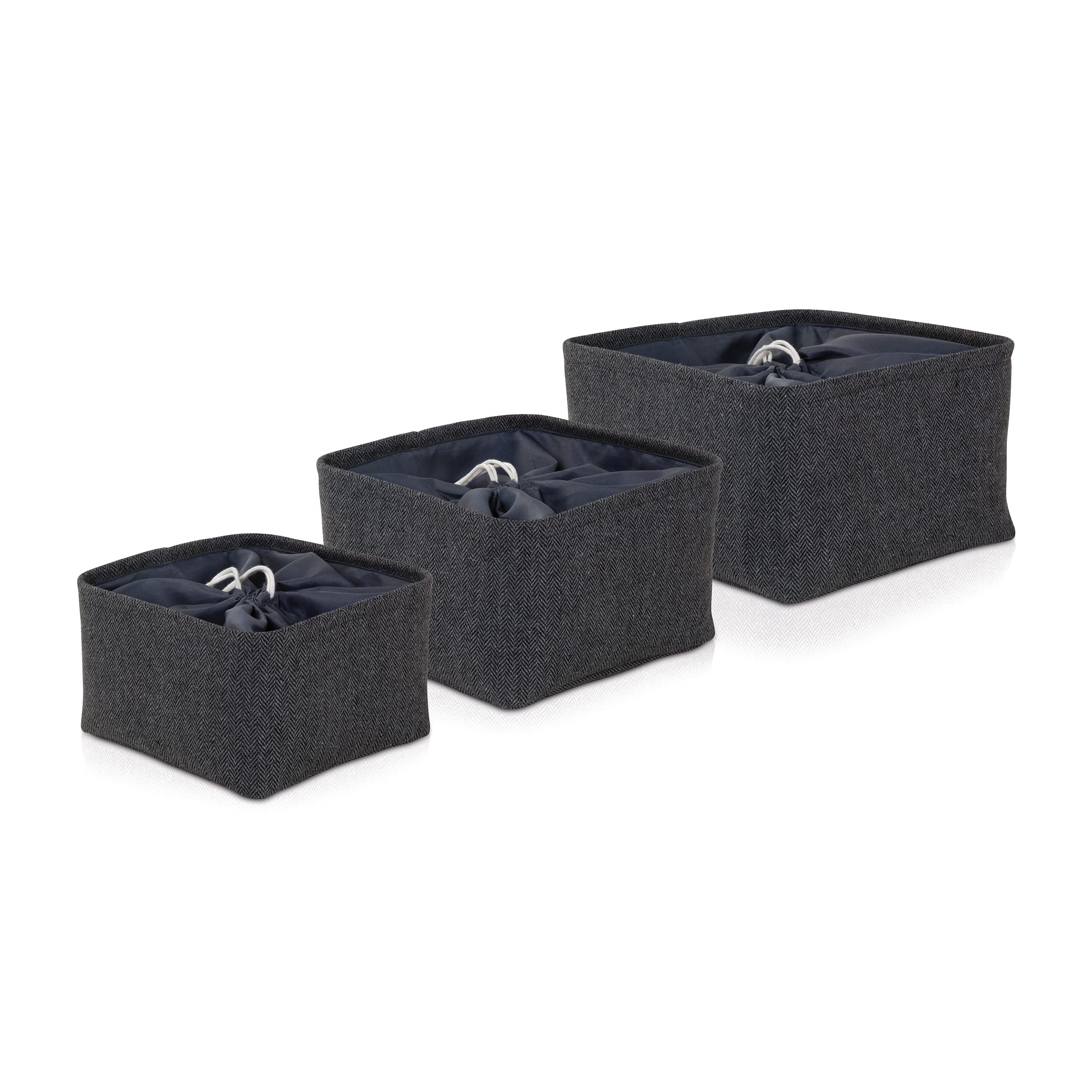 m-ve-tweed-3er-set-aufbewahrungsk-rbe-tweed-optik-mit-abdeckung-3-gr-en-dark-gre image 1